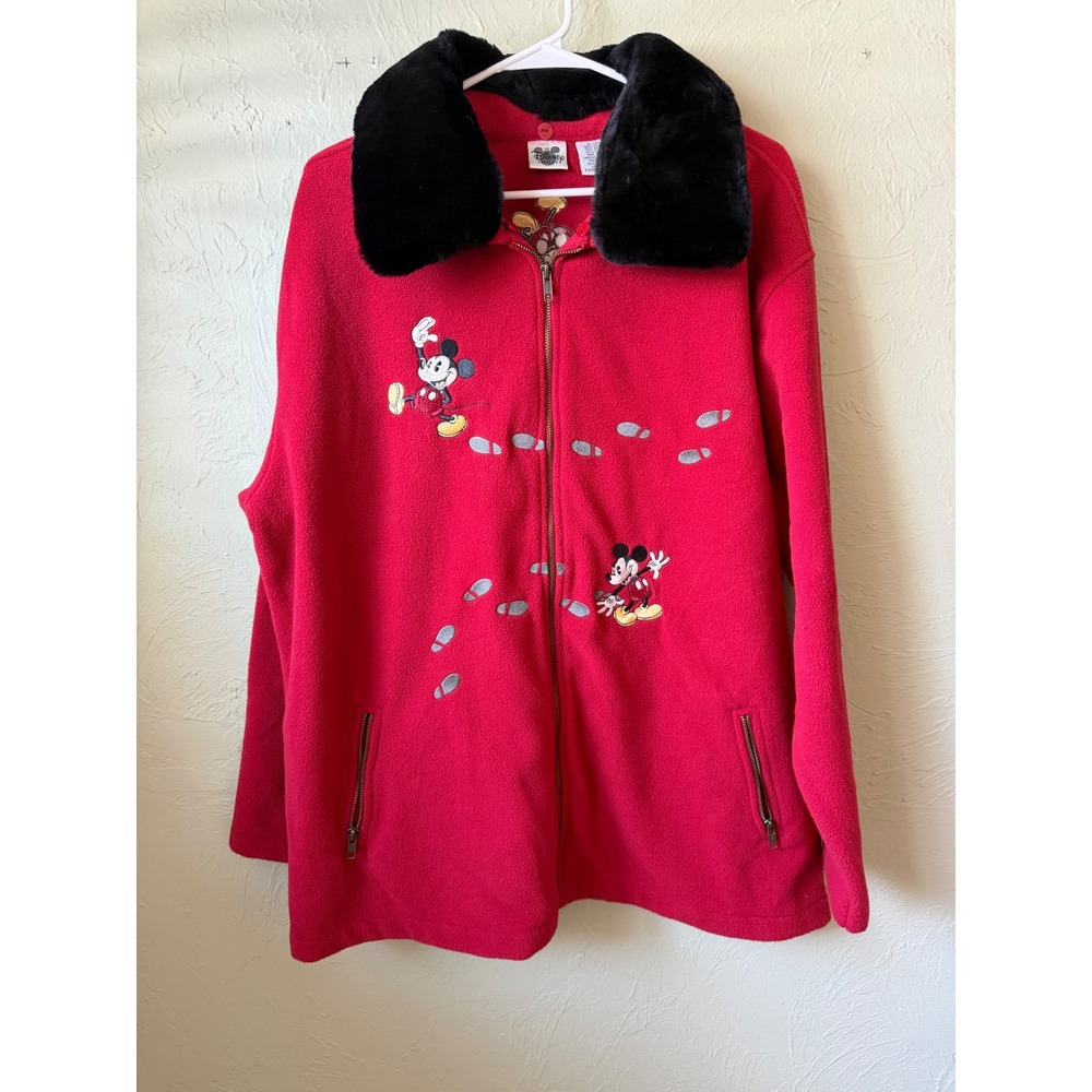 Disney Catalog Vintage Mickey‎ Mouse Fleece Zip Jacket Women's XL Fur Collar